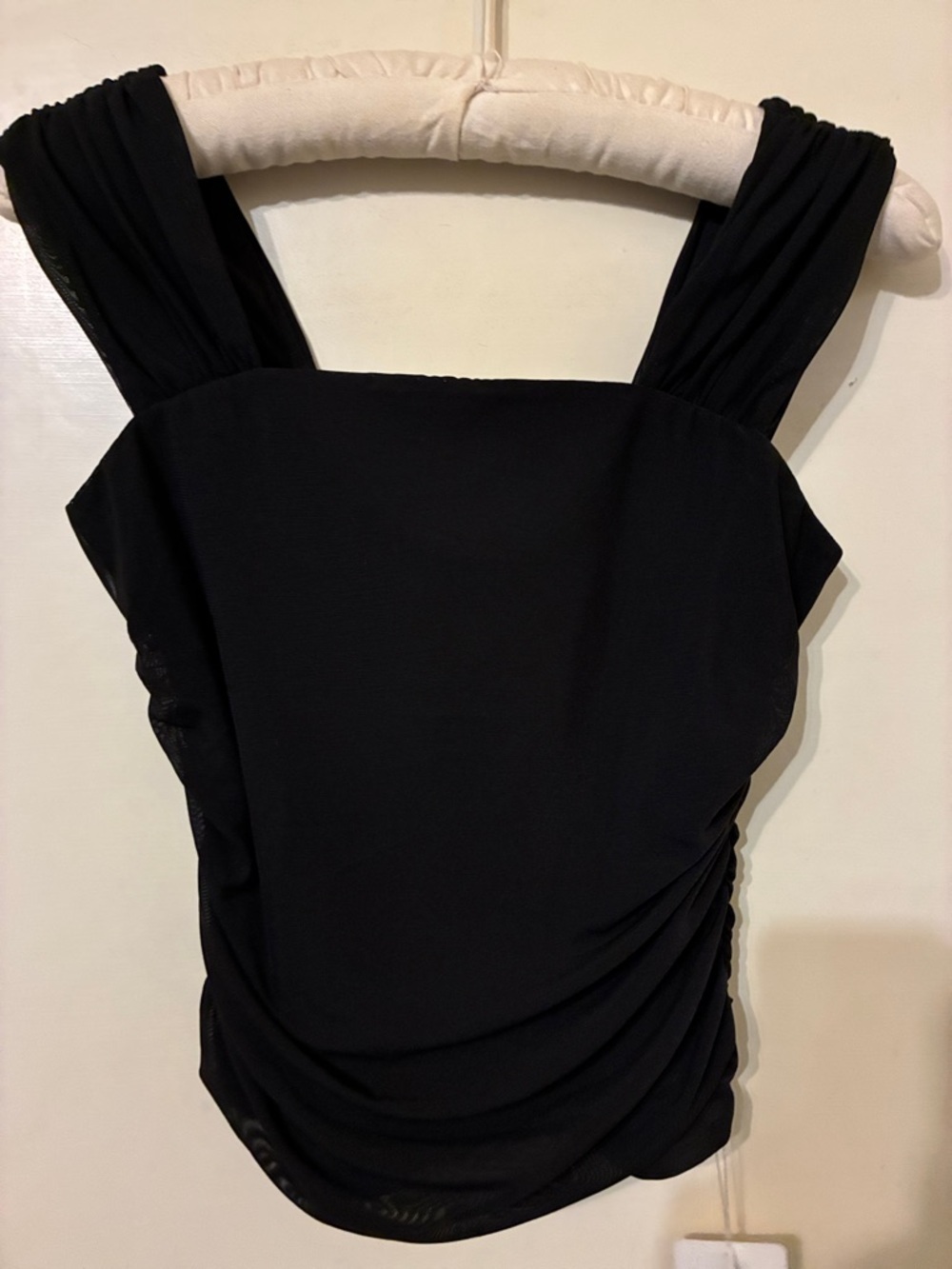 NWT Black Square Neck Double lined Rouched Tank Top size small